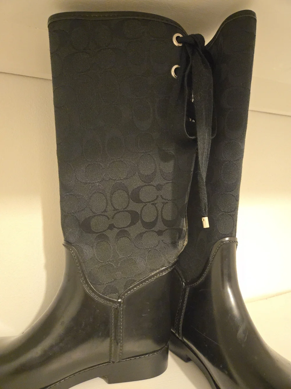 Coach Black Lace-Up Signature  Boots